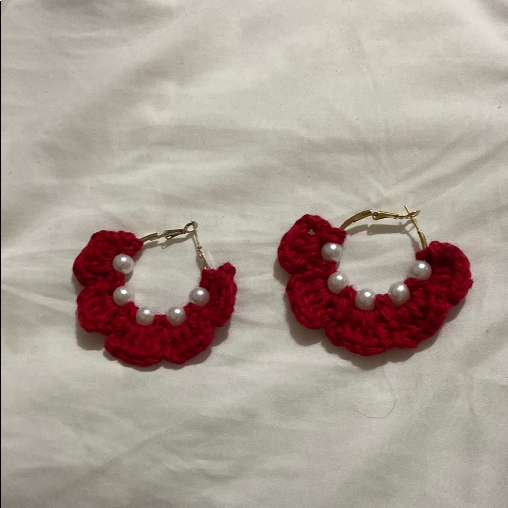 Elegant Red Crochet Hoop Earrings